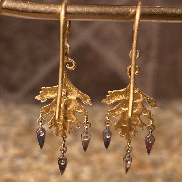 CATHY WATERMAN ~ 22K Gold & Platinum Leaf Earrings - Picture 6 of 10